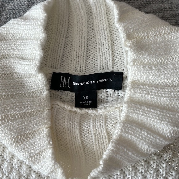 I-N-C Womens Beaded Cable Knit Pullover Sweater, White, Size XS, NWT - Picture 4 of 7